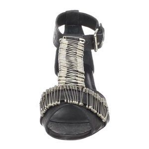 Loeffler Randall Unique Leather Wedge Safety Pin Accent Sandals Size 6.5